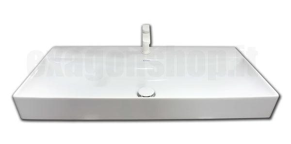 Lavabo 100x47 Rettificato da appoggio monoforo senza troppopieno con piletta e tappo in ceramica bianco Durasquare 2353100071 Duravit