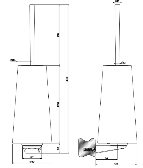 Gessi Cono Porta Scopino wc a Muro cromo Cromo Lucido, dettaglio ravvicinato del materiale e dell'aggancio