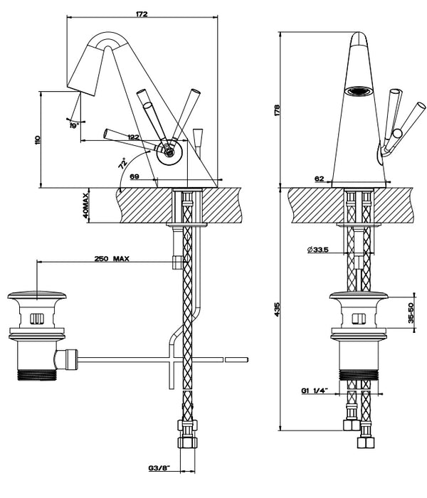 Miscelatore Monocomando per Lavabo completo di Piletta Nero XL Cono 45002 Gessi