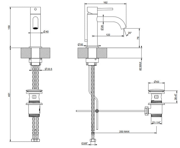 Gessi Flessa Miscelatore Monocomando Lavabo con Piletta e flessibili Steel Brushed 54001