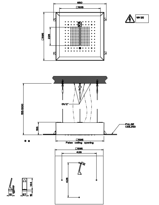 Soffione Multifunzione 50x50 a incasso Con Funzione Pioggia Cascata Misto e Cromoterapia Bianco Afilo 57509 Gessi
