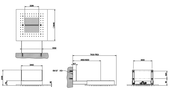 Soffione Multifunzione 50x50 a parete con Funzione Pioggia Cascata Misto Mirror Steel Minimali 57917 Gessi