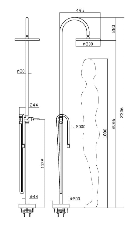 Colonna doccia free standing per esterni senza parte ad incasso in acciao inox Zucchetti Zp8087 C3