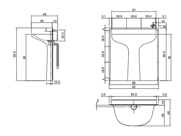 Antonio Lupi Calice Lavabo Incasso Parete 96,5x48x90 cm In Corian