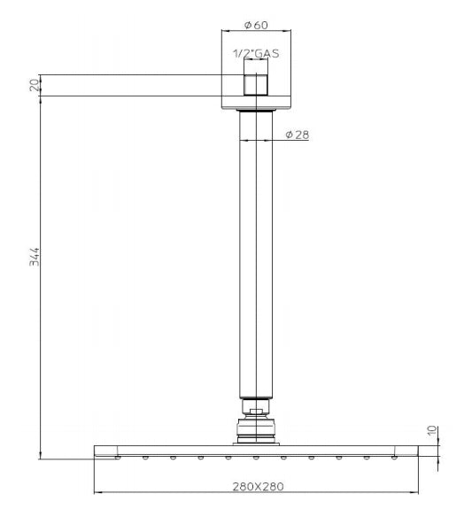 Soffione doccia 28x28 quadro con braccio verticale a soffitto Nero Opaco Cosmo H30598G00073009 Bossini