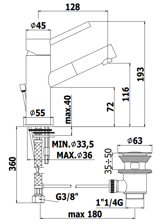Paffoni Birillo Bi071k Miscelatore Lavabo Con Scarico Click Clak Cromo