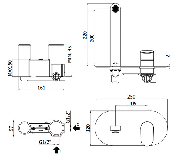 Paffoni Candy Ca105 Miscelatore lavabo Incasso a muro cromo
