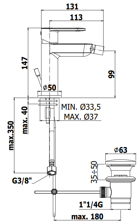 Paffoni Candy Ca131k Miscelatore Bidet Con Scarico Clic Clak Cromo
