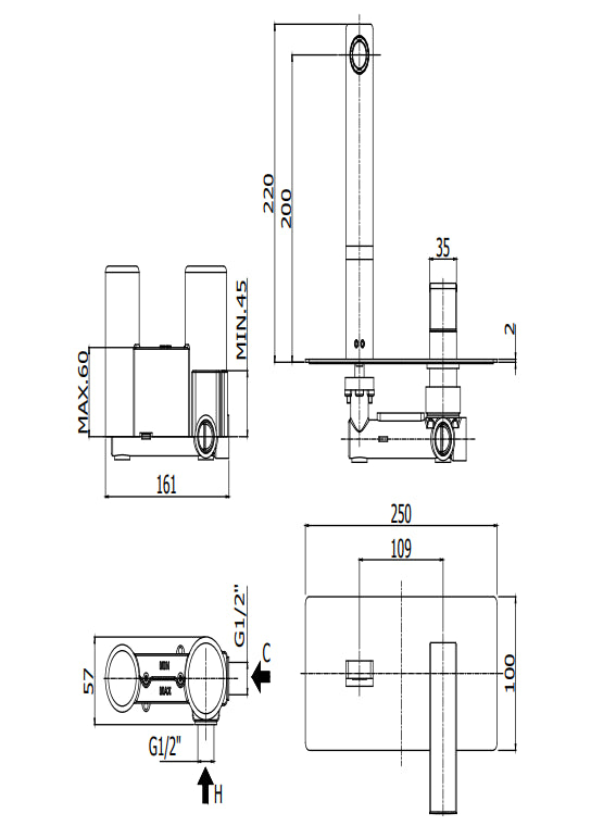 Paffoni Effe Ef104cr Miscelatore lavabo Incasso 2 Fori Bocca 15 cm Cromo