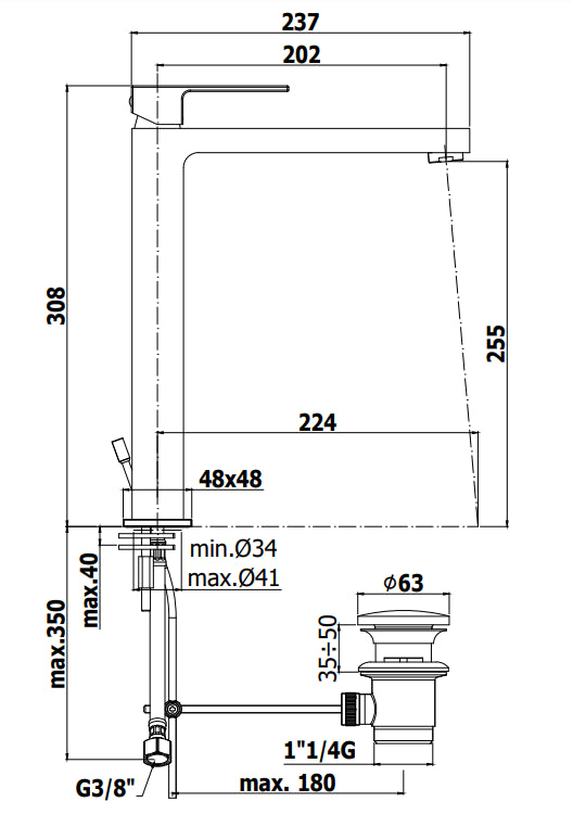 Paffoni Elle El081kcr Miscelatore Lavabo alto Con Scarico Click Clak Cromo