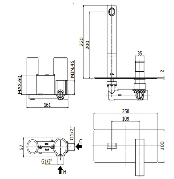 Paffoni Elle El104cr Miscelatore lavabo Incasso 2 Fori Cromo
