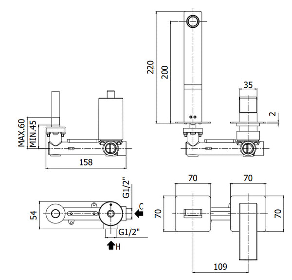Paffoni Elle El104cr70 Miscelatore lavabo Incasso 2 Fori 2 Piastre Cromo