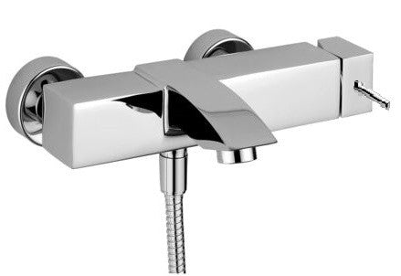 Paffoni Level Lea022st Miscelatore Vasca Senza Duplex Steel ambientato in box doccia con pareti in vetro