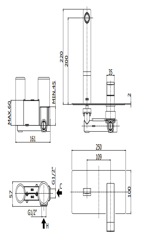 Paffoni Level Lea105cr Miscelatore lavabo Incasso 2 Fori Cromo