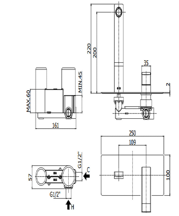 Paffoni Les104cr Miscelatore lavabo Incasso 2 Fori Cromo