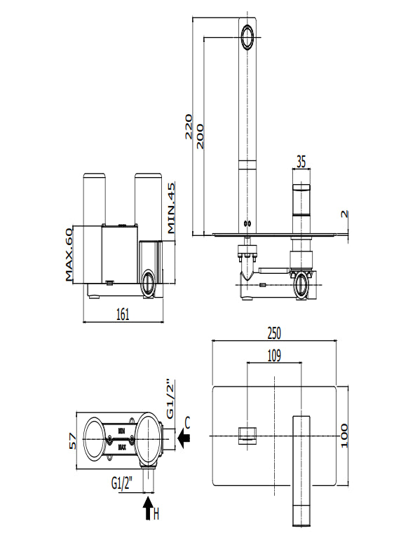 Paffoni Level Les104st Miscelatore Lavabo Incasso in Acciaio inox