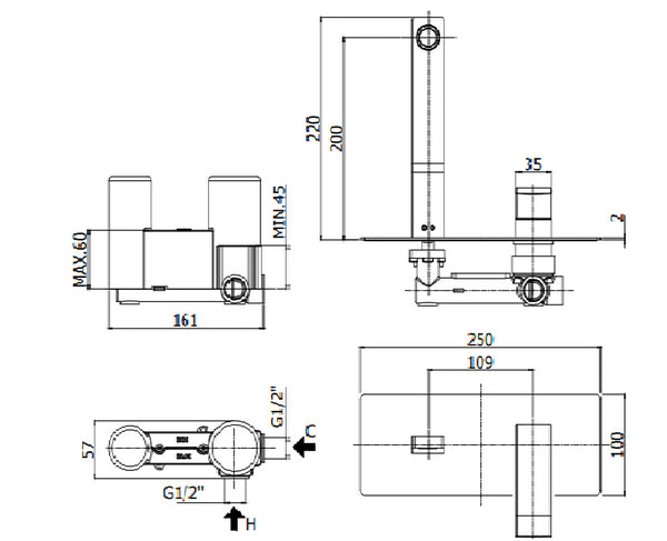 Paffoni Level Les106cr Miscelatore lavabo Incasso 2 Fori cromo
