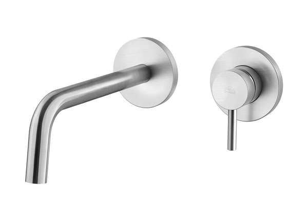 Paffoni Light Miscelatore Lavabo Ad Incasso Bocca 245 Mm Steel, vista frontale su sfondo bianco