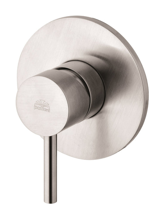 Paffoni Light Lig011st Miscelatore Doccia Incasso Steel, dettaglio ravvicinato della finitura e del marchio