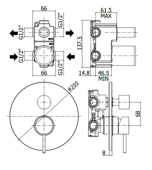 Paffoni Light Lig018st Miscelatore doccia Incasso Con Deviatore e 2 Uscite Steel Looking Acciaio