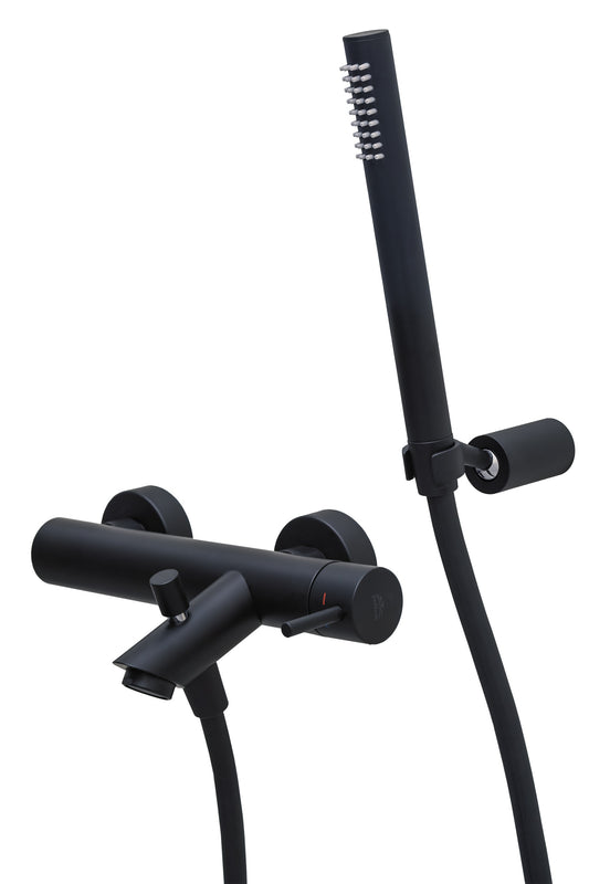 Paffoni Light Lig023no Miscelatore Vasca Con doccetta Nero ambientato in box doccia con pareti in vetro