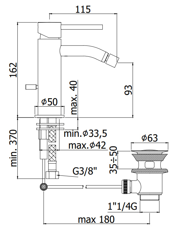 Paffoni Light Miscelatore Bidet Con Scarico automatico Nero Opaco Lig135no