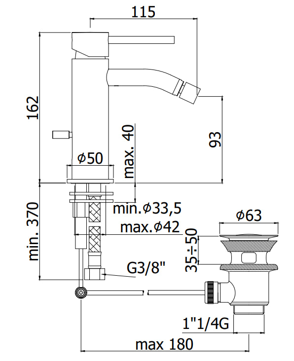 Paffoni Light Miscelatore Bidet Scarico automatico Steel Looking Acciaio