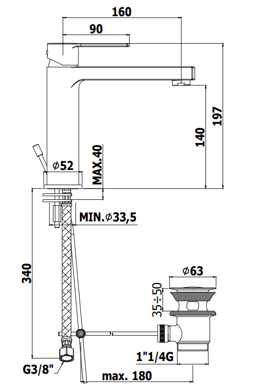 Paffoni Ringo Miscelatore Lavabo Prolungato Scarico Clic Clak Cromo Rin074k