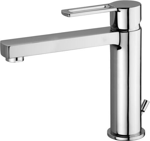 Paffoni Ringo Miscelatore Lavabo Prolungato Scarico Clic, vista frontale su sfondo bianco