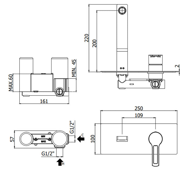 Paffoni Ringo Rin106 Miscelatore lavabo ad Incasso 2 Fori Bocca 24 cm Cromo