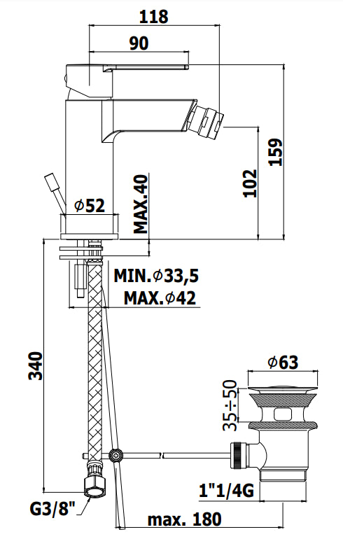 Paffoni Rin131k Miscelatore Bidet Con Scarico Clic Clak Cromo