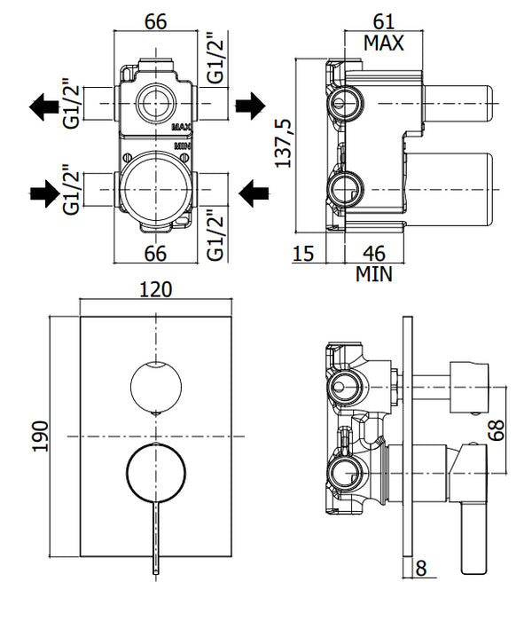 Paffoni Rock Ro018cr Miscelatore lavabo Incasso Con Deviatore e 2 Uscite Cromo