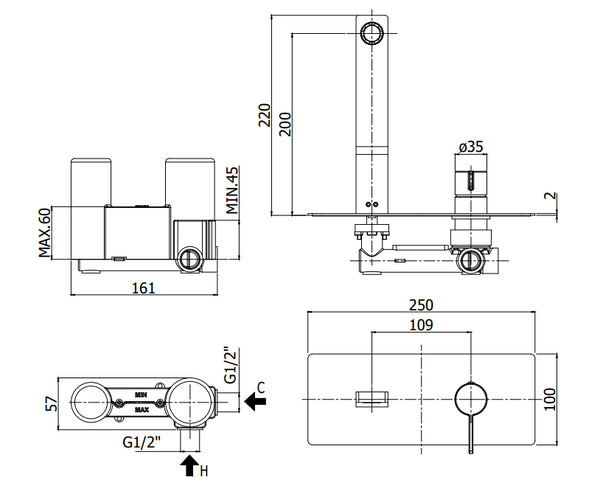 Paffoni Rock Ro104cr Miscelatore lavabo Incasso 2 Fori Cromo