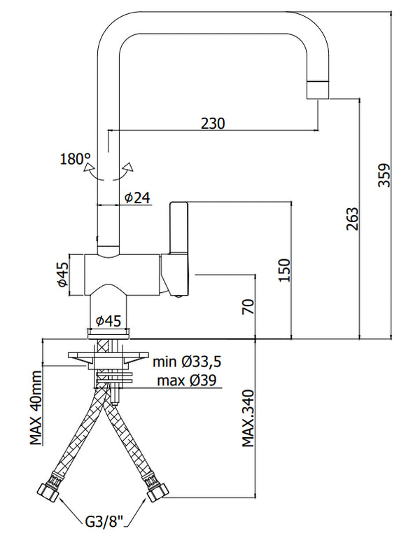 Paffoni Rock RO980 Miscelatore lavello con canna quadra cromo