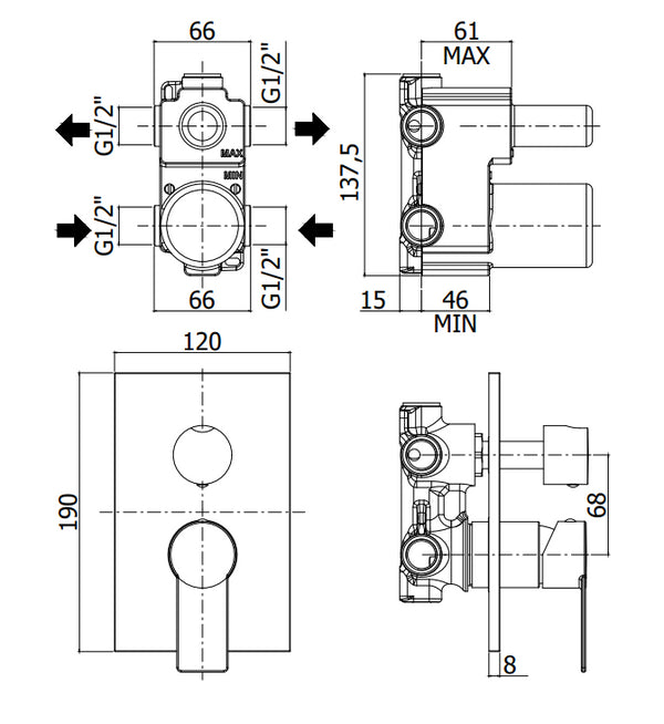 Paffoni Tango Ta018cr Miscelatore doccia Incasso Con Deviatore e 2 Uscite Cromo
