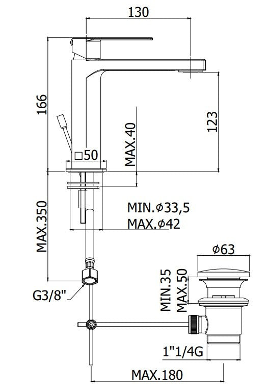 Paffoni Tango TA075CR Miscelatore lavabo quadro Scarico automatico E Piletta Cromo