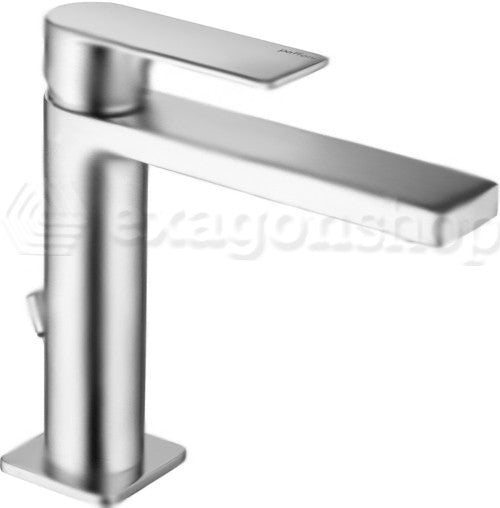 Paffoni Steel Ta075st Miscelatore Lavabo Con Piletta Steel, vista frontale su sfondo bianco
