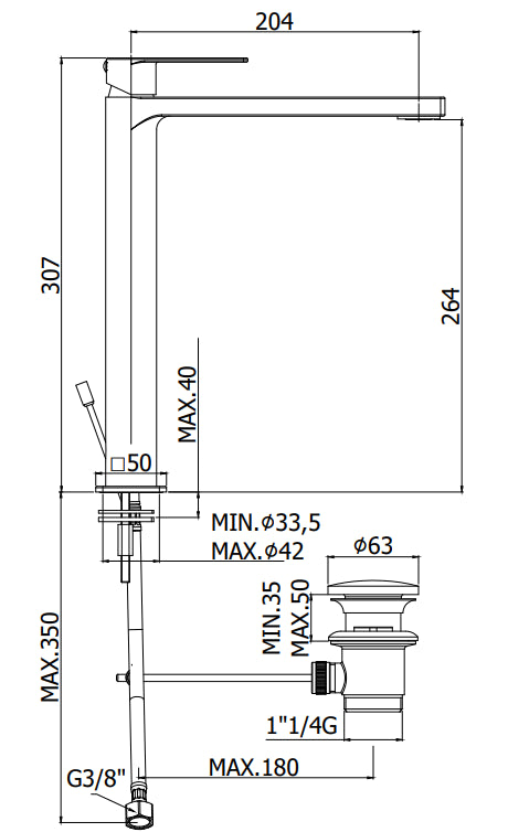 Paffoni Tango TA081 Miscelatore lavabo alto prolungato senza scarico cromo