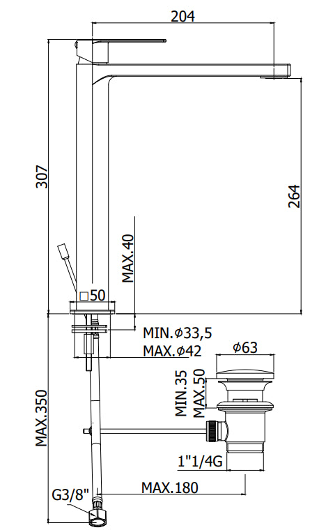 Paffoni Tango Ta085cr Miscelatore Lavabo Alto Prolungato Con Sistema Di Scarico Cromo