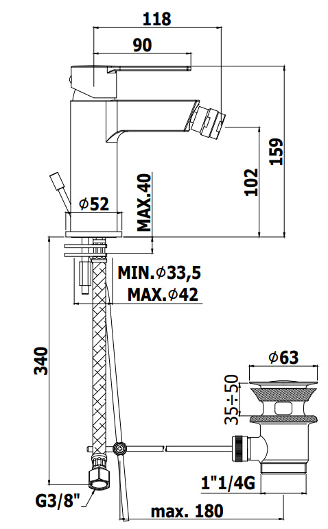 Paffoni West Ws131k Miscelatore Bidet Con Scarico Clic Clak Cromo