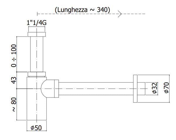 Paffoni Ringo West Zacc240no Sifone A Bottiglia Minimal Per Lavabo Nero Opaco