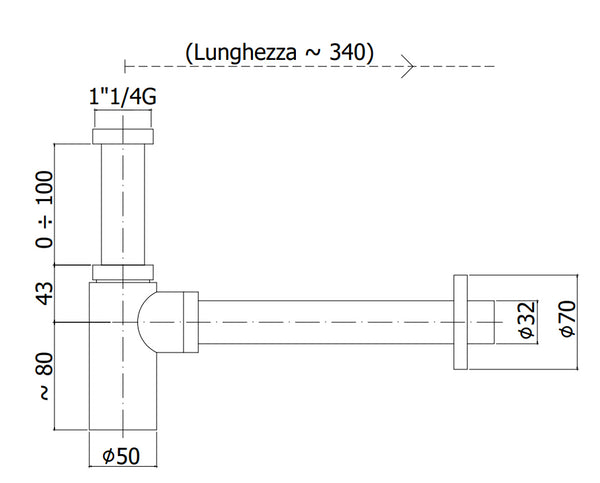 Paffoni ZACC240ST Sifone A Bottiglia Minimal Scarico 32 Mm Steel Looking