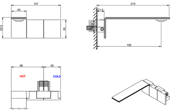 Treemme 5mm gruppo lavabo a muro 192 mm senza corpo incasso inox satinato RWIT2551IS10