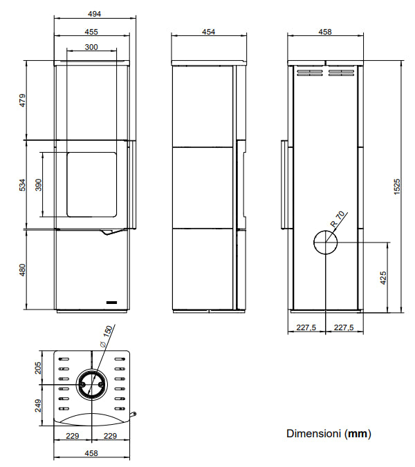 Stufa A Legna ad aria Con Accumulo 7Kw in acciaio in Ceramica Bianco Lucido Palazzetti Eva S 805300500