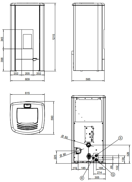 Stufa A Pellet ad acqua ecofire con top in ghisa e acciaio nero Palazzetti Mirella Idro 10