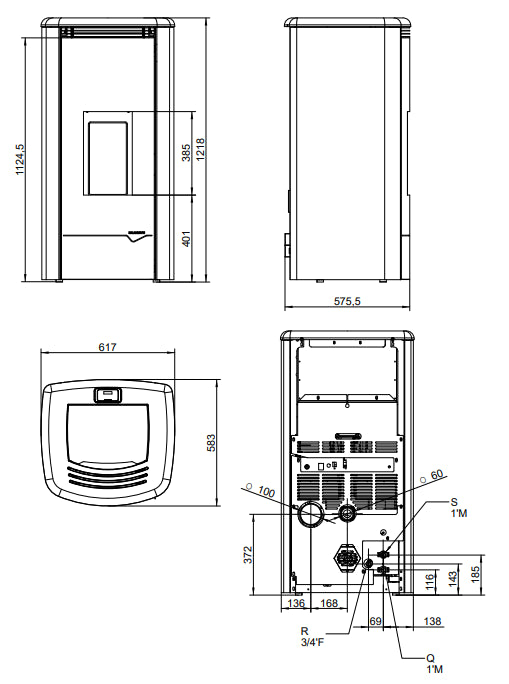 Stufa A Pellet Ventilata ad acqua con top in ghisa e acciaio bianco Palazzetti Maida Idro 18t