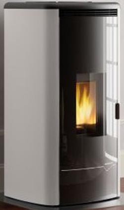 Stufa A Pellet Ventilata ad acqua con top in ghisa e acciaio bianco Palazzetti Maida Idro 18t
