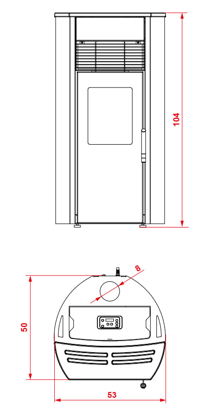 Royal roberta air 80 us stufa a pellet ad aria 8kw rosso bordeaux