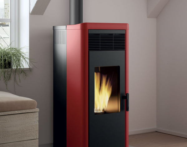Royal lea air 90 us stufa a pellet ad aria uscita fumi superiore 9kw rosso bordeaux