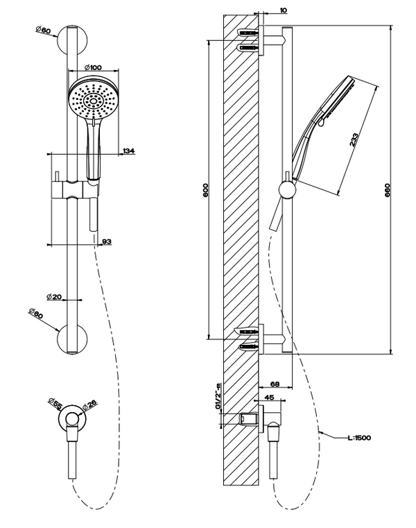 Gessi Asta doccia saliscendi con doccetta 3 getti cromo 47310